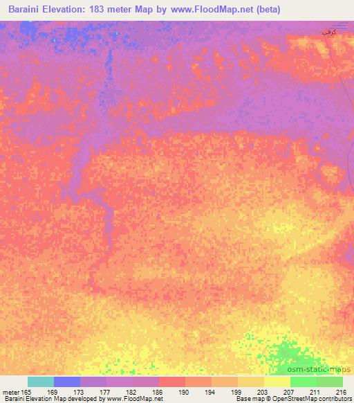 Baraini,Mauritania Elevation Map