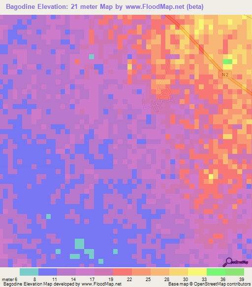 Bagodine,Mauritania Elevation Map