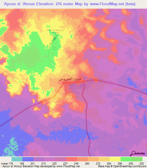 'Ayoun el 'Atrous,Mauritania Elevation Map