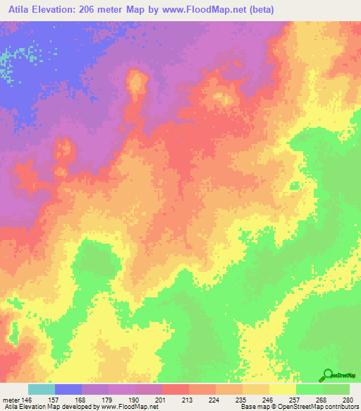 Atila,Mauritania Elevation Map