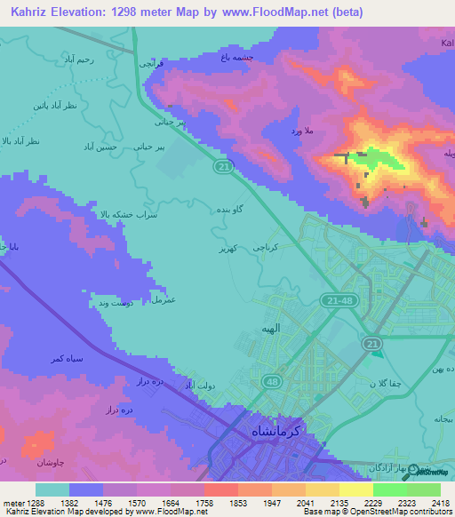 Kahriz,Iran Elevation Map
