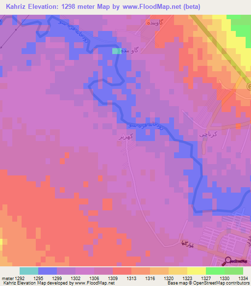 Kahriz,Iran Elevation Map