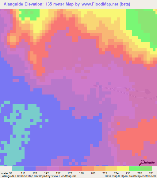 Alanguide,Mauritania Elevation Map