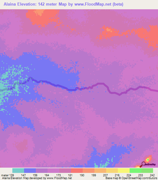 Alaina,Mauritania Elevation Map