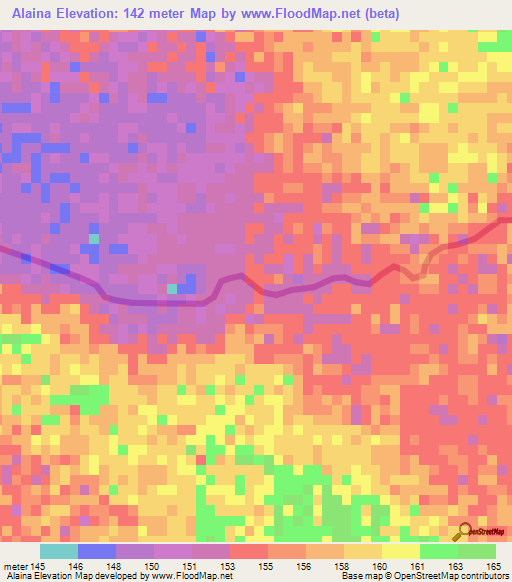 Alaina,Mauritania Elevation Map