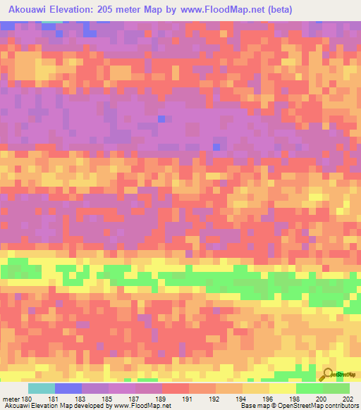 Akouawi,Mauritania Elevation Map