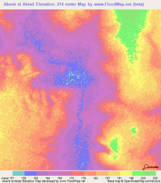 Akenb el Abiad,Mauritania Elevation Map