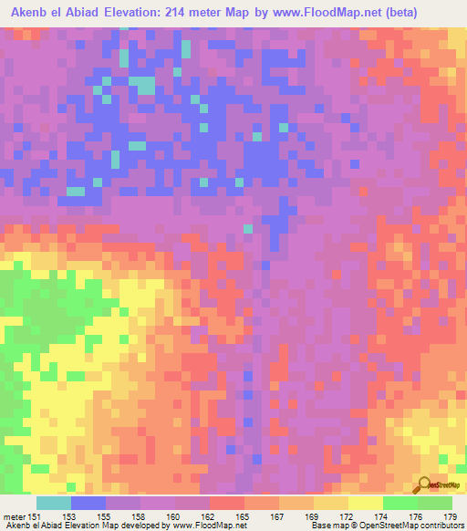 Akenb el Abiad,Mauritania Elevation Map
