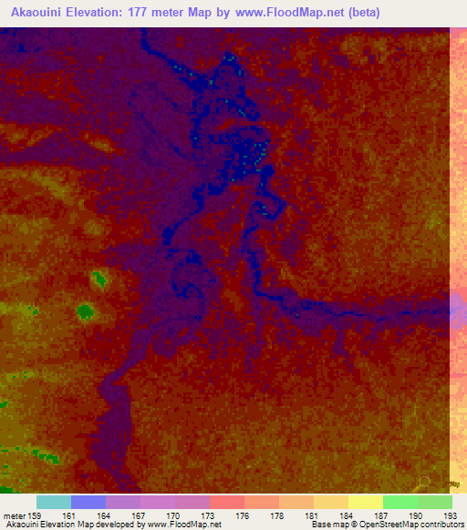 Akaouini,Mauritania Elevation Map
