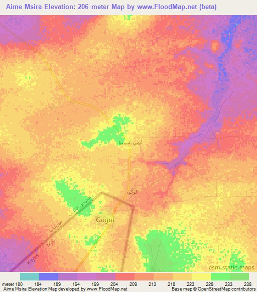 Aime Msira,Mauritania Elevation Map