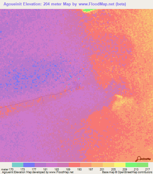 Agoueinit,Mauritania Elevation Map