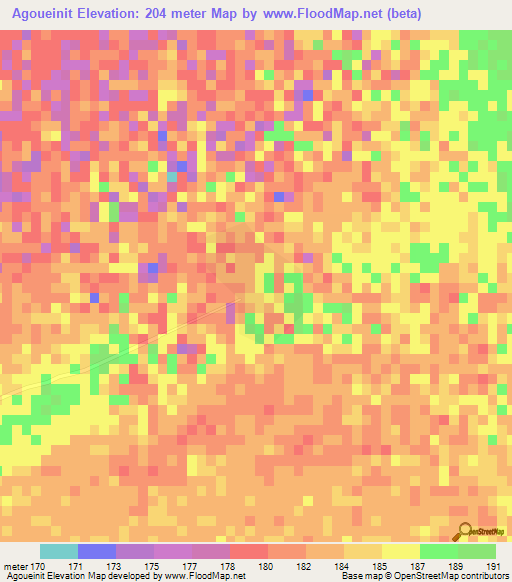 Agoueinit,Mauritania Elevation Map