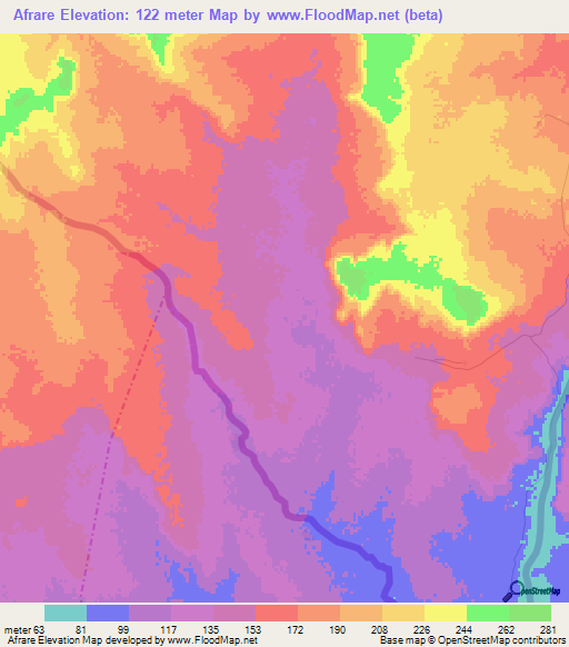 Afrare,Mauritania Elevation Map