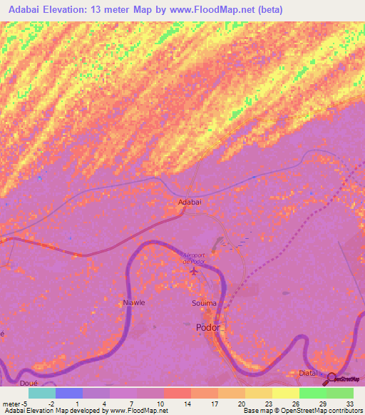 Adabai,Mauritania Elevation Map