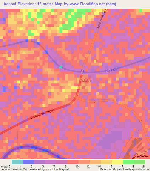 Adabai,Mauritania Elevation Map
