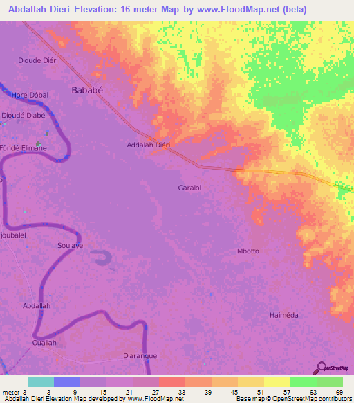 Abdallah Dieri,Mauritania Elevation Map