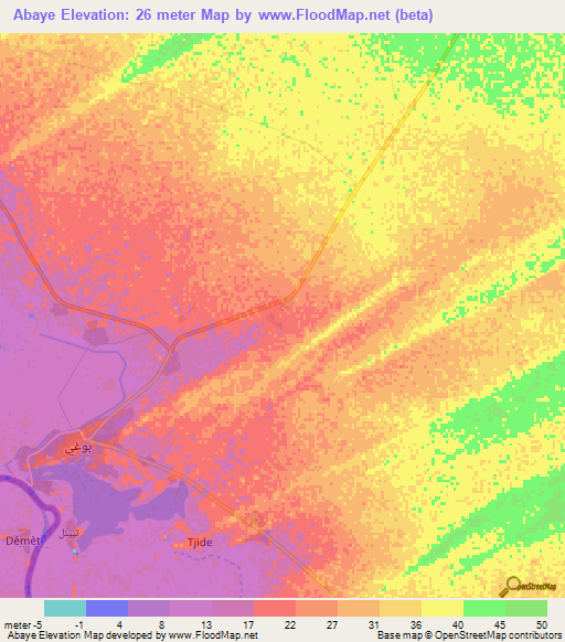 Abaye,Mauritania Elevation Map