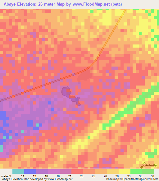 Abaye,Mauritania Elevation Map