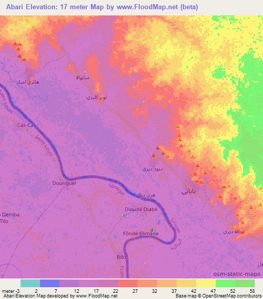 Abari,Mauritania Elevation Map