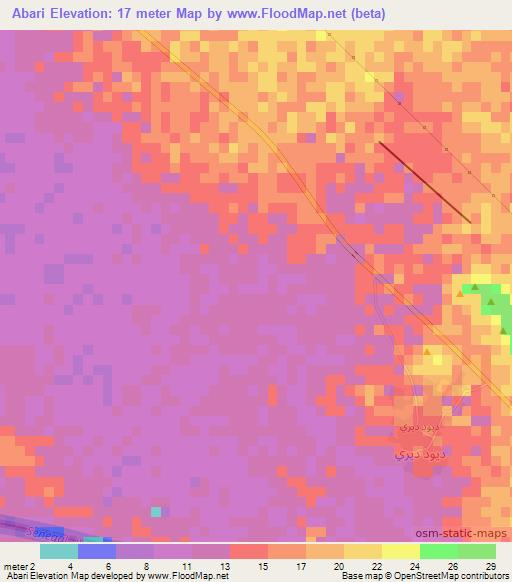 Abari,Mauritania Elevation Map