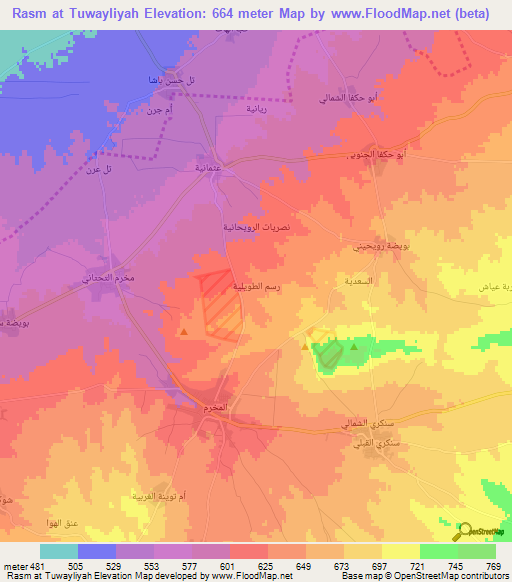 Rasm at Tuwayliyah,Syria Elevation Map
