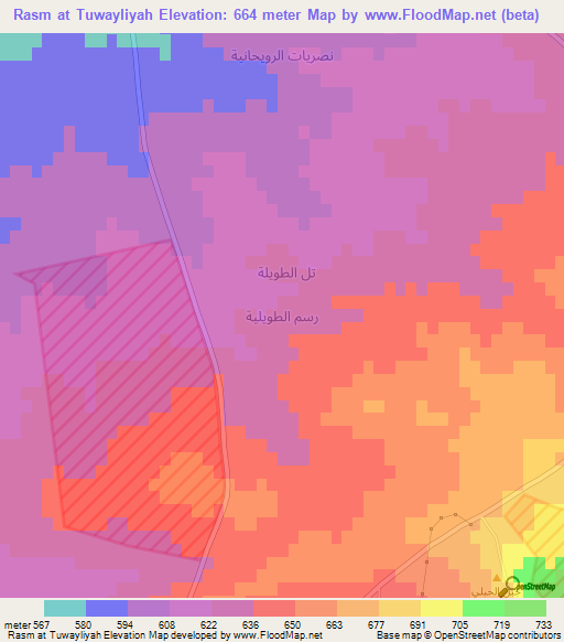 Rasm at Tuwayliyah,Syria Elevation Map
