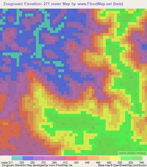 Zougouani,Gabon Elevation Map