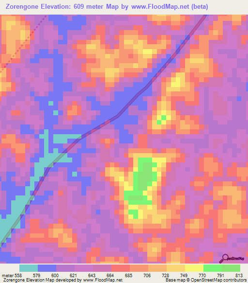 Zorengone,Gabon Elevation Map