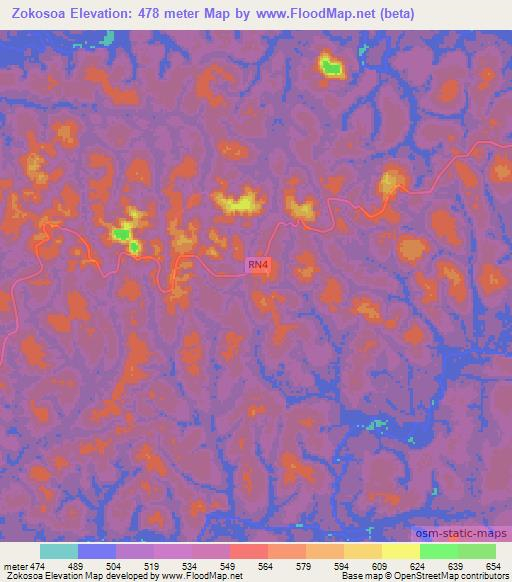 Zokosoa,Gabon Elevation Map