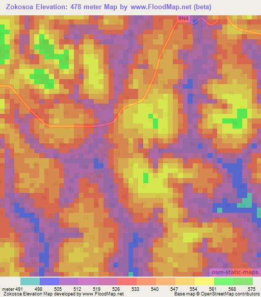 Zokosoa,Gabon Elevation Map