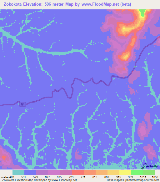 Zokokota,Gabon Elevation Map
