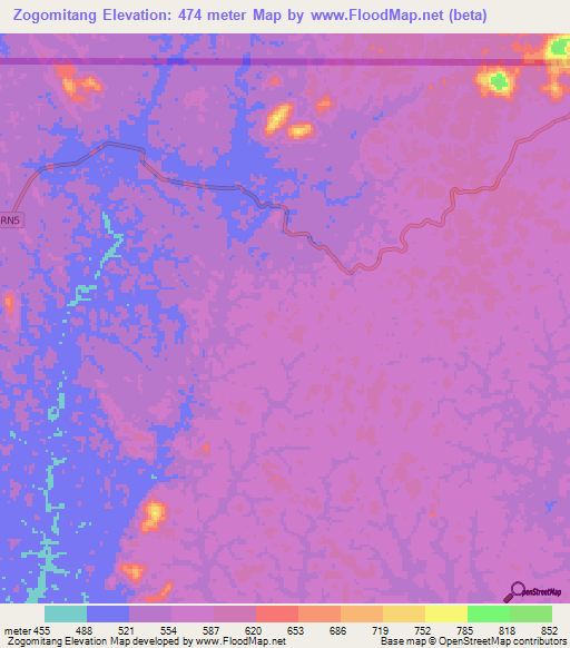 Zogomitang,Gabon Elevation Map