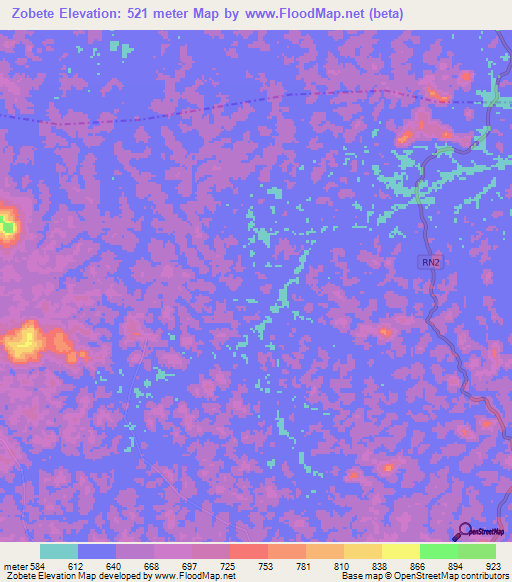 Zobete,Gabon Elevation Map