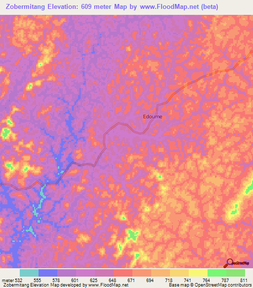 Zobermitang,Gabon Elevation Map