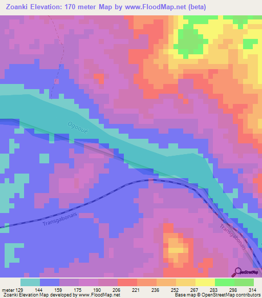 Zoanki,Gabon Elevation Map