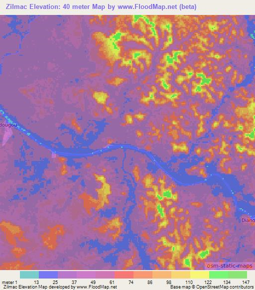 Zilmac,Gabon Elevation Map