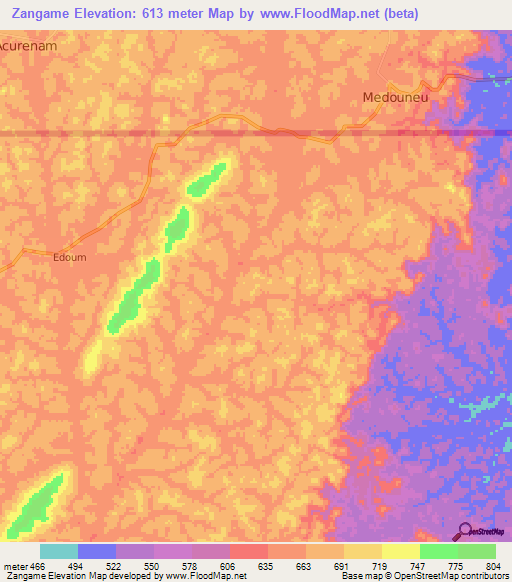 Zangame,Gabon Elevation Map