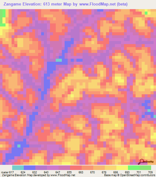 Zangame,Gabon Elevation Map