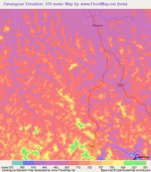 Zanangoue,Gabon Elevation Map