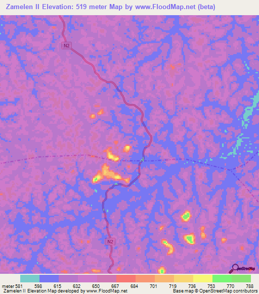 Zamelen II,Gabon Elevation Map