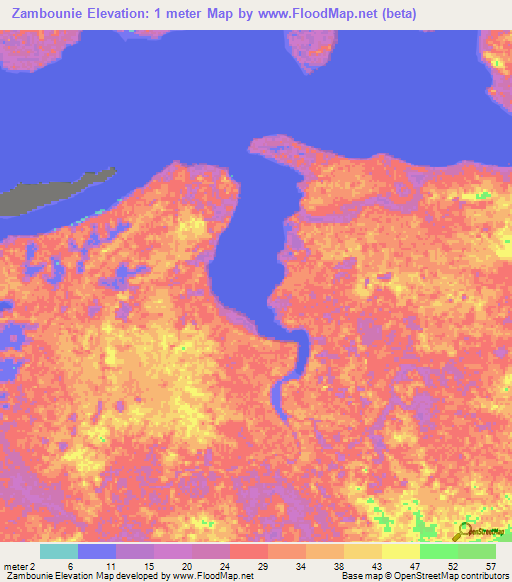 Zambounie,Gabon Elevation Map