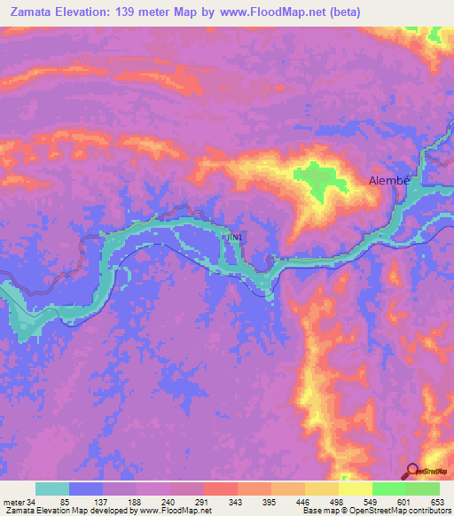 Zamata,Gabon Elevation Map