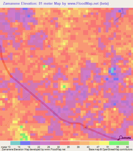 Zamanene,Gabon Elevation Map