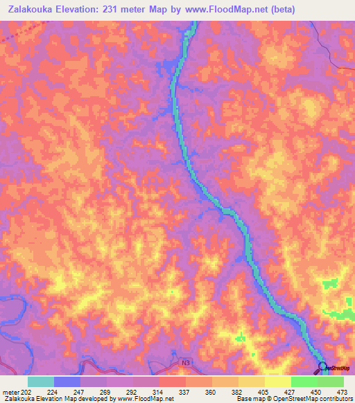 Zalakouka,Gabon Elevation Map