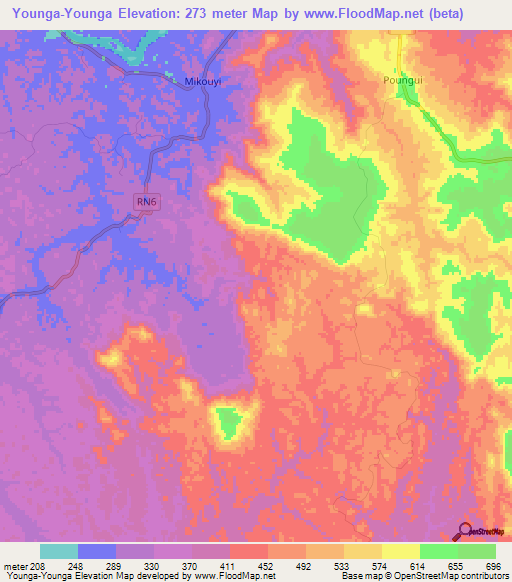 Younga-Younga,Gabon Elevation Map