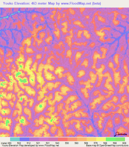 Youko,Gabon Elevation Map