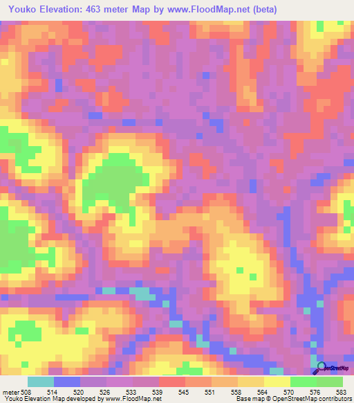 Youko,Gabon Elevation Map