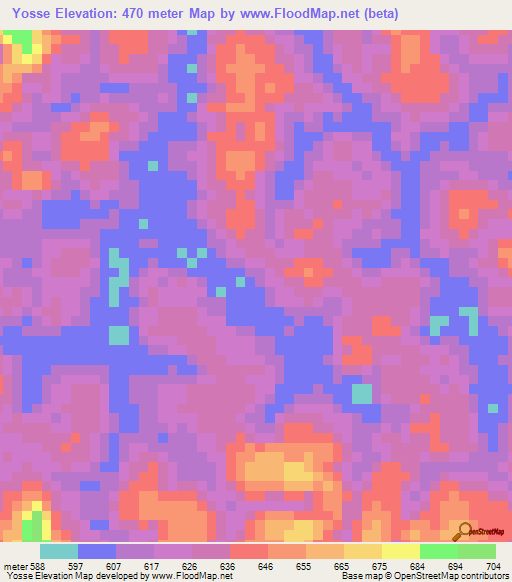 Yosse,Gabon Elevation Map