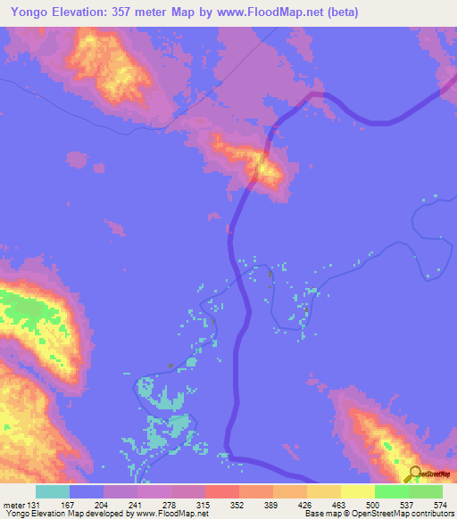 Yongo,Gabon Elevation Map