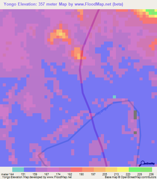 Yongo,Gabon Elevation Map